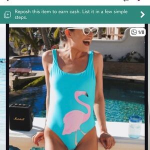 Kenny Flowers Aqua One Piece with Pink Flamingo
